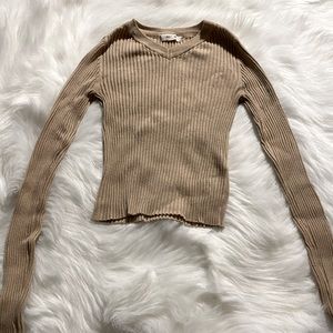 Beige V-neck Fitted Sweater. Garage Brand. Size Small.